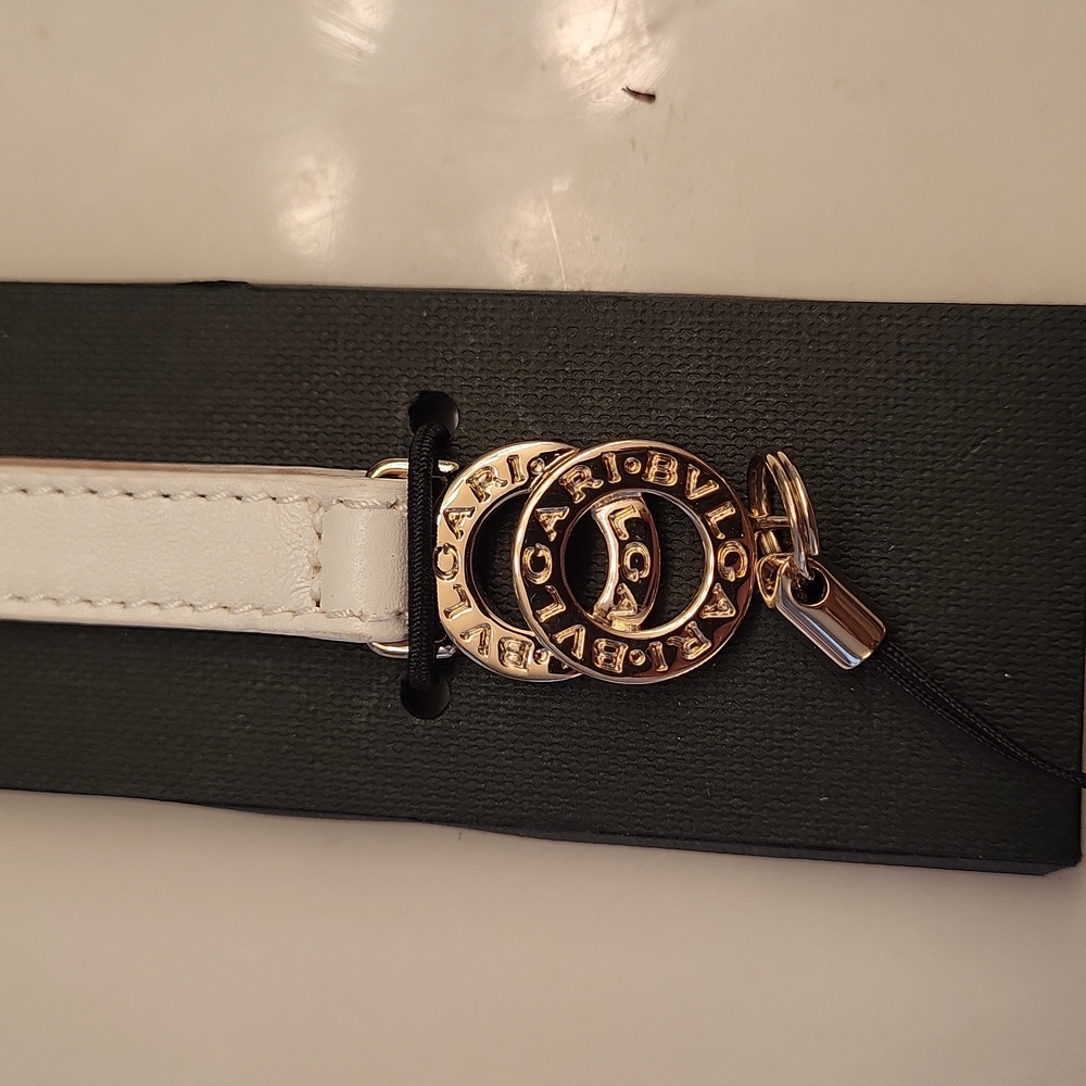 Bvlgari  new key ring  bag  charm  boxed  white  leather gold accents blvgari